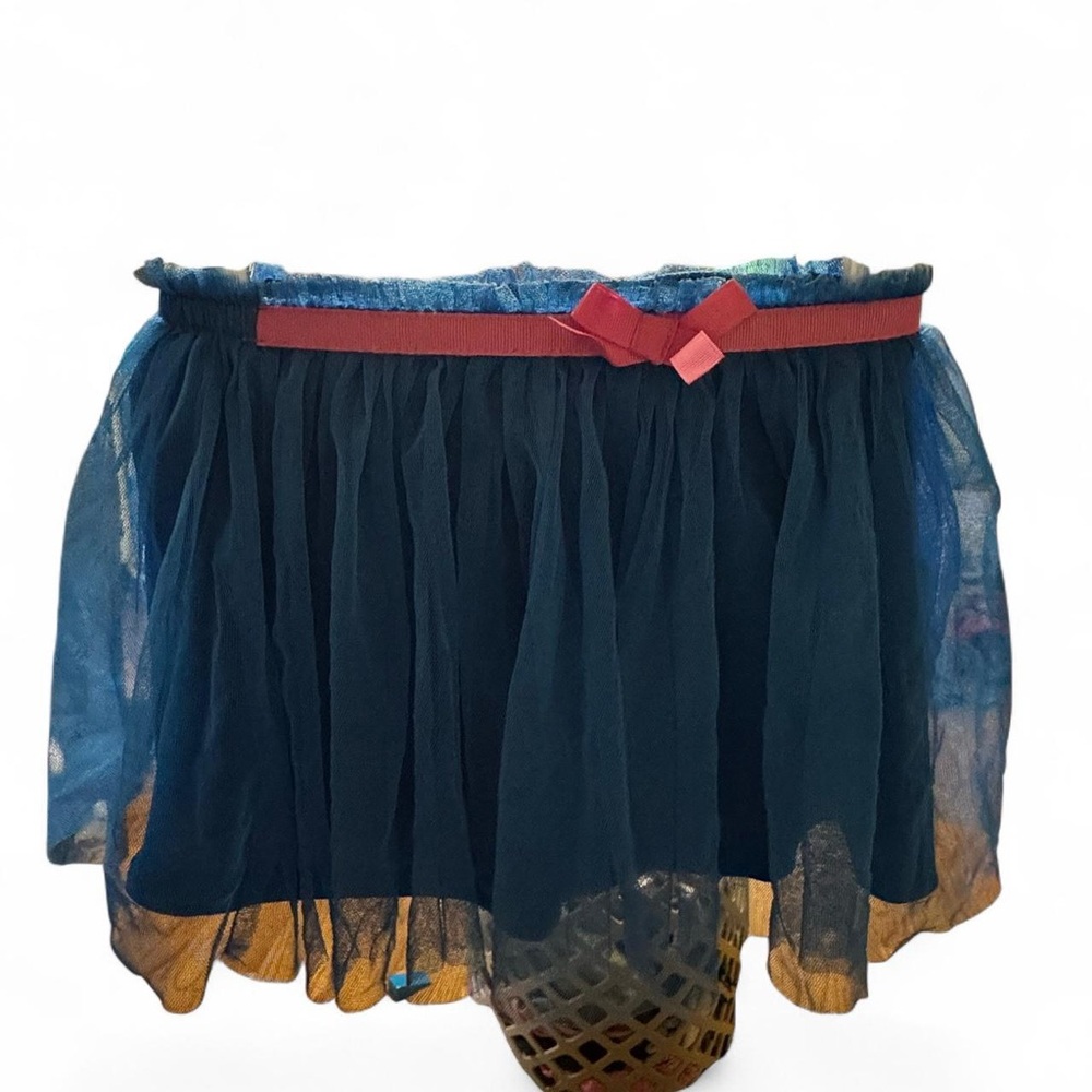 Elegant Blue Tulle Skirt with Red Bow
